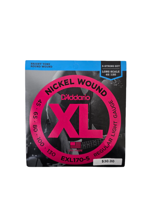 45-130 D'Addario Bass Nickel 5-String Light Long Scale EXL170-5