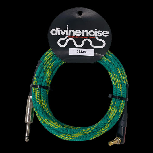 Divine Noise Green Braided Instrument Cable, 15FT Right Angle