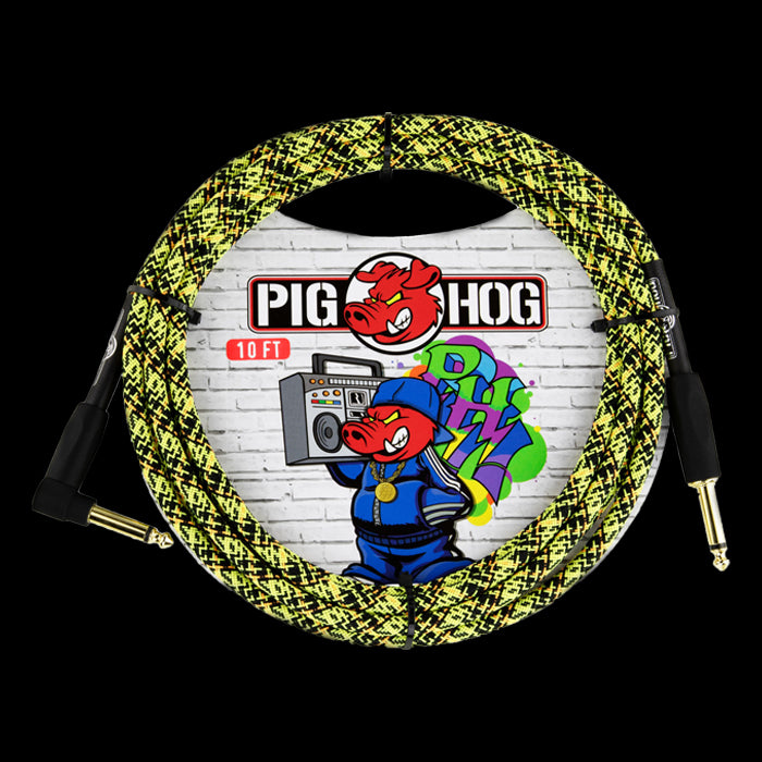 Pig Hog "Yellow Graffiti" Instrument Cable, 10FT Right Angle